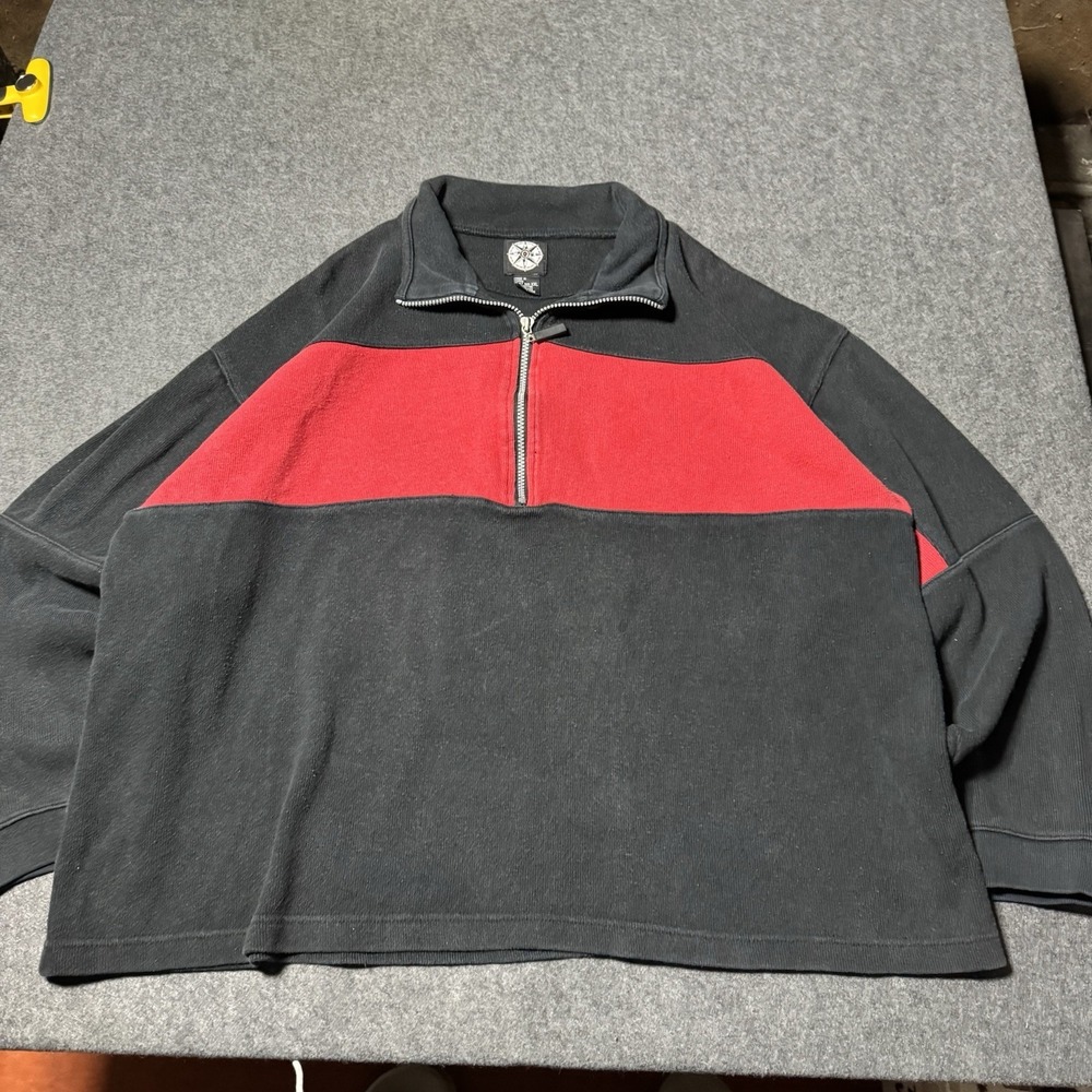 VTG 90s North South‎ East West Red Black Mens 1/4 Zip Pullover Size XXL Indie